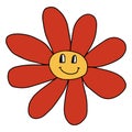 Groovy Smiley Flower Hippie. Positive 70s retro smiling daisy