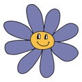 Groovy Smiley Flower Hippie. Positive 70s retro smiling daisy
