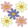 Groovy Smiley Flower Hippie. Positive 70s retro smiling daisy