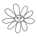 Groovy Smiley Flower with Hippie Positive 70s retro smiling daisy