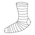 Cute cartoon doodle striped sock isolated on white background. Royalty Free Stock Photo