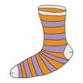 Cute cartoon doodle striped sock isolated on white background. Royalty Free Stock Photo