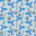 Cute colorful cartoon fish in doodle style seamless pattern.