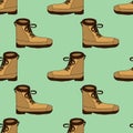 Cute doodle footwear, boots seamless pattern. Shoes shop background. Royalty Free Stock Photo