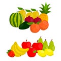 Cute different fruit in flat style composition isolated on white background. Royalty Free Stock Photo