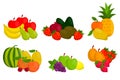 Cute fruit in flat style composition isolated on white background. Royalty Free Stock Photo