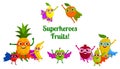 Cute happy superheroes fruits with masks and cloaks.