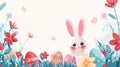 Cute abstract easter border with bunnny eggs and flowers on white Royalty Free Stock Photo