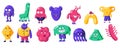 Cute abstract monsters. Doodle funny shapes alien characters with different emotions, figures with cute faces. Vector childish Royalty Free Stock Photo