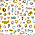 Cute abstract seamless pattern with doodle boho elements. Hand drawn background with tattoo design