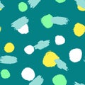 Cute abstract seamless pattern with round spots and brushstrokes. Royalty Free Stock Photo