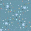 Cute abstract seamless pattern with small colorful flowers on the dark blue background. Summer floral vector Royalty Free Stock Photo