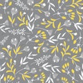 Cute abstract seamless pattern with small yellow flowers on the gray background.Summer floral vector illustrationwith