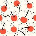 Cute abstract seamless vector pattern background illustration with red cherries and black dots Royalty Free Stock Photo