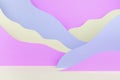 Cute abstract stage mockup with paper landscape of pastel colorful mountains purple, blue, white color in modern vapor wave style.