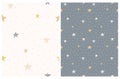 Cute Abstract Starry Sky Vector Patterns Set with Simple Hand Drawn Dots and Stars.