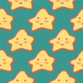 Cute abstract stars seamless pattern on green background. Character star shapes elements wallpaper