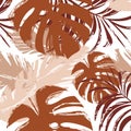 Cute abstract tropical leaves in grunge camouflage style on white background