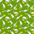 Cute activity dogs vector seamless pattern. Doodle background wi