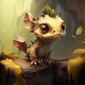 Generative AI:a cute adorable baby dragon Illustation stands in nature Royalty Free Stock Photo