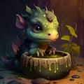 Generative AI:a cute adorable baby dragon Illustation stands in nature Royalty Free Stock Photo