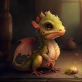 Generative AI:a cute adorable baby dragon Illustation stands in nature Royalty Free Stock Photo