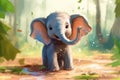 cute adorable baby elephant showering himself with a trunks made in cartoon for kids, fantastic style created by AI