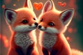 Cute adorable baby Fox foxes red heart Royalty Free Stock Photo