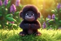 a cute adorable baby gorilla character stands in jungle in the style of children-friendly cartoon animation fantasy 3D style
