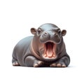 cute and adorable baby hippo yawning on white