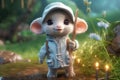 a cute adorable baby lamb with coat and cap in nature rendered in the style of children-friendly cartoon animation fantasy style