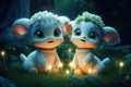 a cute adorable baby lamb with coat and cap, by night vith light in nature rendered in the style of children-friendly cartoon