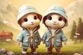 a cute adorable baby lamb with coat and caps in nature rendered in the style of children-friendly cartoon animation fantasy style