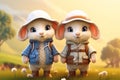 a cute adorable baby lamb with coat and caps in nature rendered in the style of children-friendly cartoon animation fantasy style