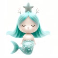 Cute and Adorable Baby Mermaid Teal and White Background