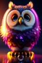 cute adorable baby owl made of crystal ball with low polye's surrounded by glowing aura, flamming sparkles highly