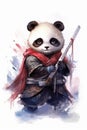 Cute adorable baby panda samurai watercolor. Beautiful illustration picture. Generative AI