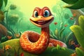 a cute adorable baby snake in nature rendered in the style of children-friendly cartoon animation fantasy style created by AI Royalty Free Stock Photo