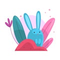 Cute Adorable Bunny Hiding and Peeking Out of Colorful Dense Grass Vector Illustration