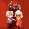 Cute, adorable cartoon senior couple in love romantic