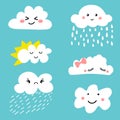 Cute and adorable cartoon weather clouds icon set Royalty Free Stock Photo