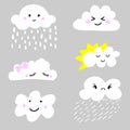 Cute and adorable cartoon weather clouds icon set Royalty Free Stock Photo