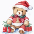 Cute adorable Christmas teddy bear wearing a Santa hat Royalty Free Stock Photo