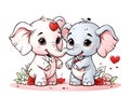 Cute adorable couple elephant in love