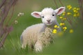 Cutest Easter Spring Lamb in flowers Royalty Free Stock Photo