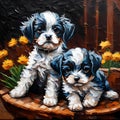 Lovely sweet dogs best friends oil painting - ai generated image