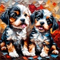 Lovely sweet dogs best friends oil painting - ai generated image