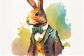 Cute adorable elegant rabbit watercolor hare