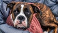 Cute and Adorable Female Boxer Dog laying on a cozy camping chair Royalty Free Stock Photo