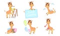 Cute Adorable Giraffe Cartoon Character Set, Cheerful Lovely Animal in Different Situations Vector Illustration